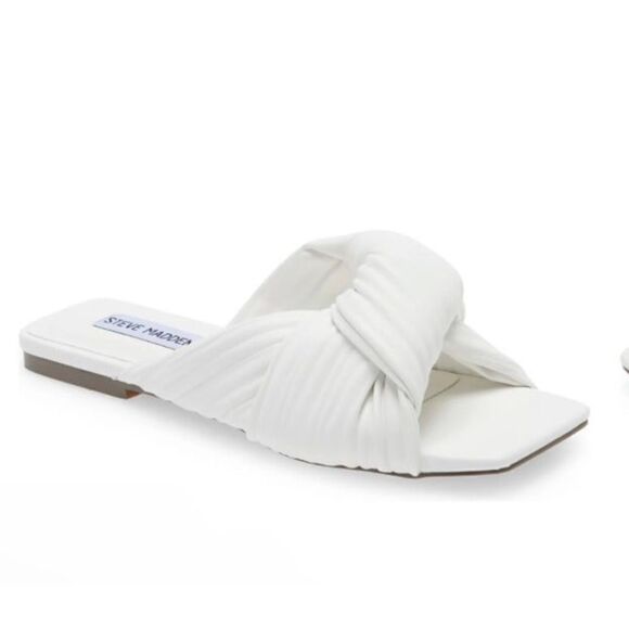 Steve Madden Sandal Womens Size 8.5 White Mentor Open Toe Slip On Slide - Picture 1 of 8